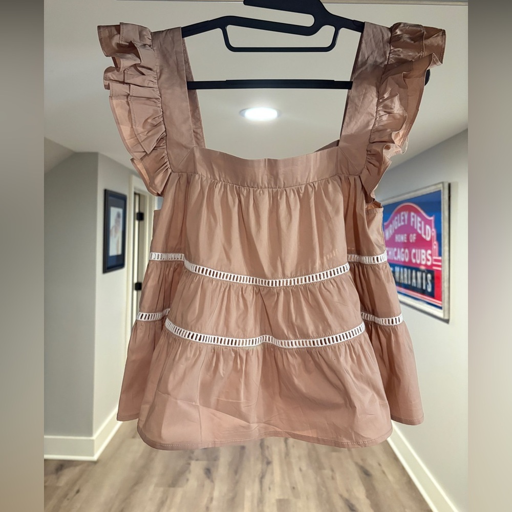 Ruffled Sleeveless Top in Tan